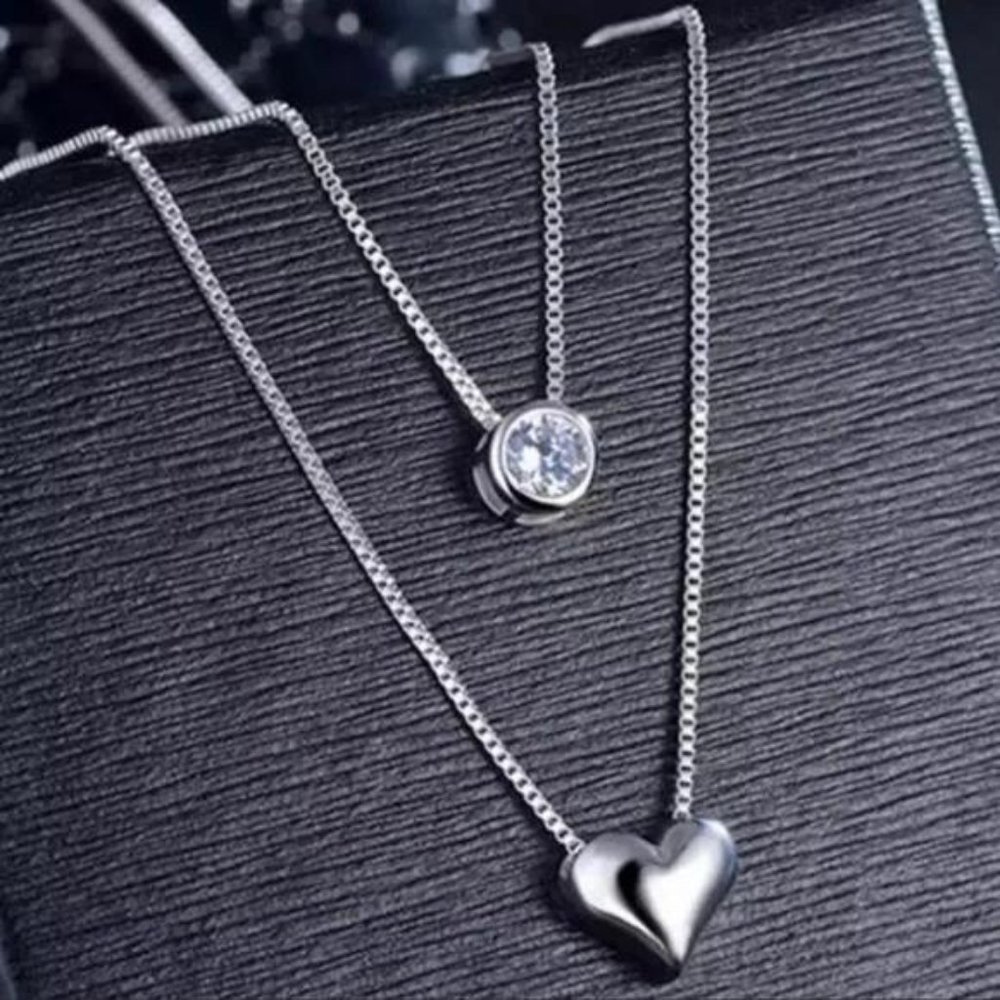 DOUBLE LAYER 925 STERLING SILVER DIAMOND NECKLACE, NICE NECKLACE, CUTE NECKLACE